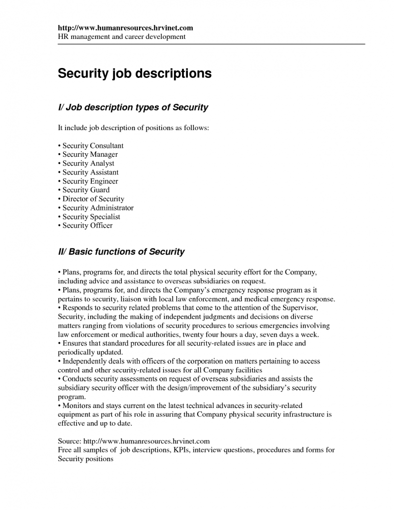 Security Job Description Security Guards Companies