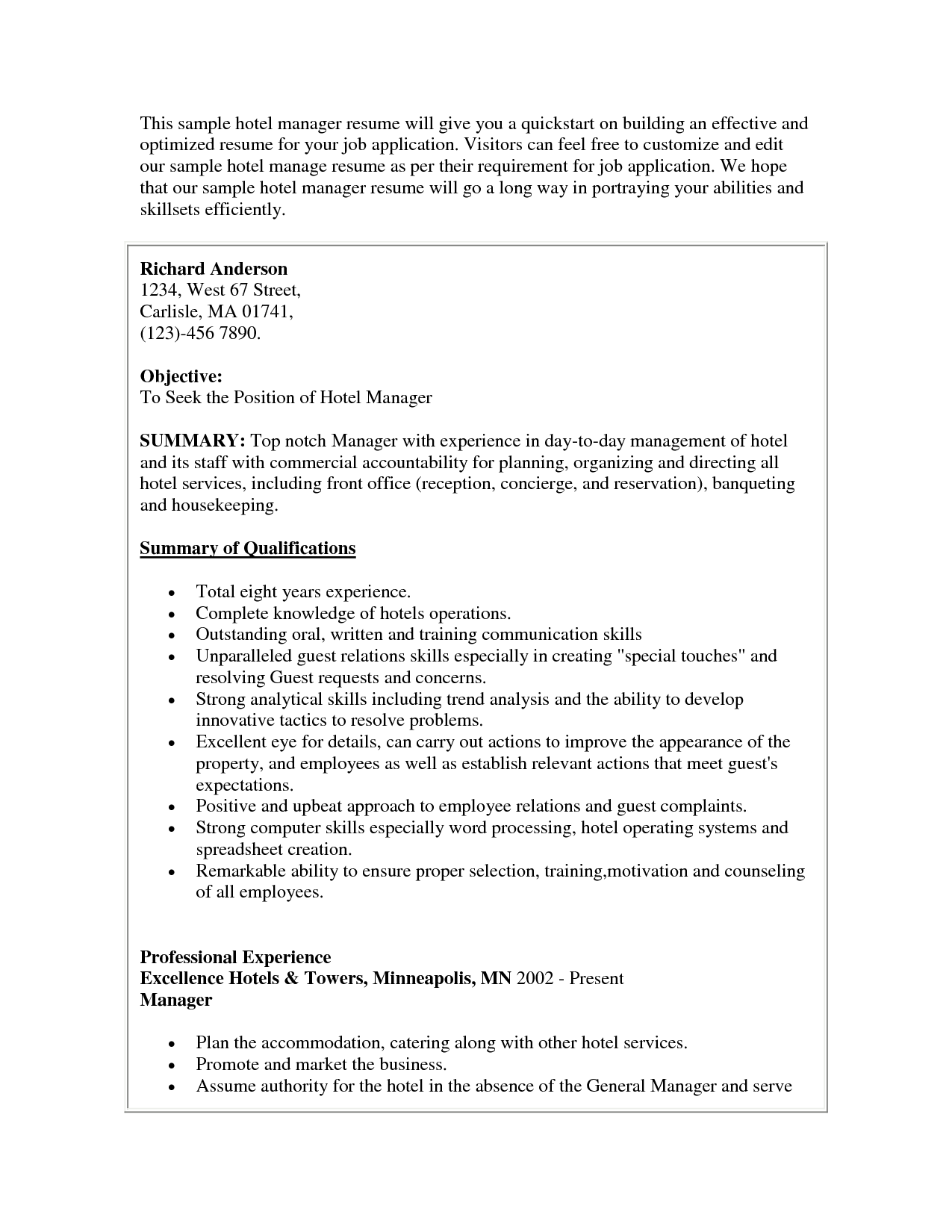 Concierge Manager Resume - Security Guards Companies