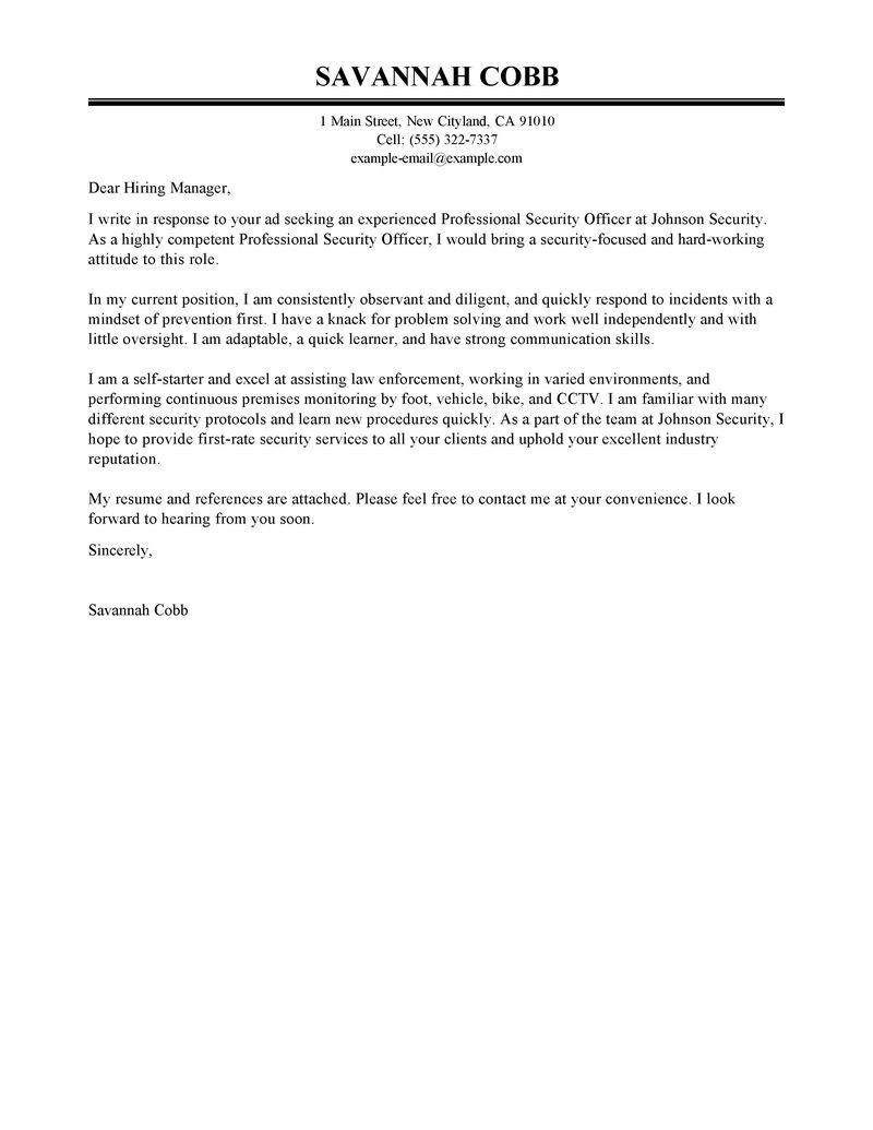 Great Cover Letter Examples For Security Guard