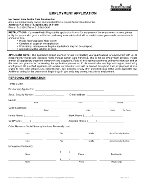 Senior Care Application Form - Security Guards Companies