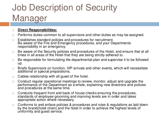 Job Description Security Manager - Security Guards Companies