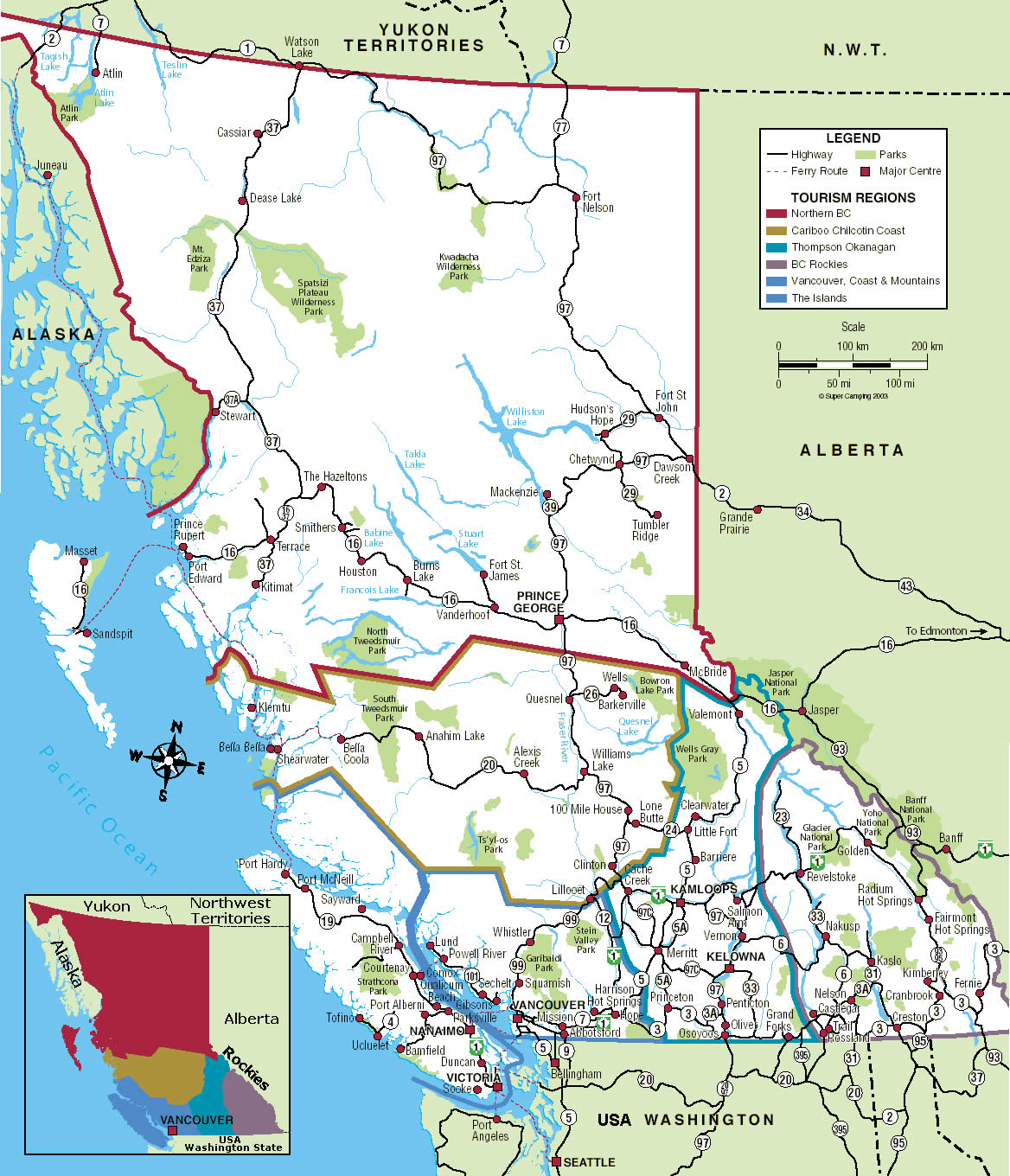 Road Map of BC Canada - Security Guards Companies